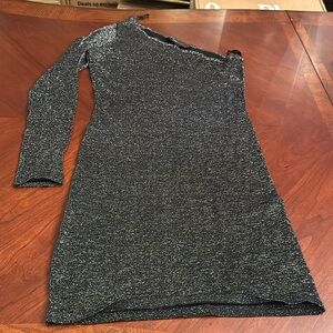 BCBG Maxazria black glitter stretchy Minnie dress one shoulder
